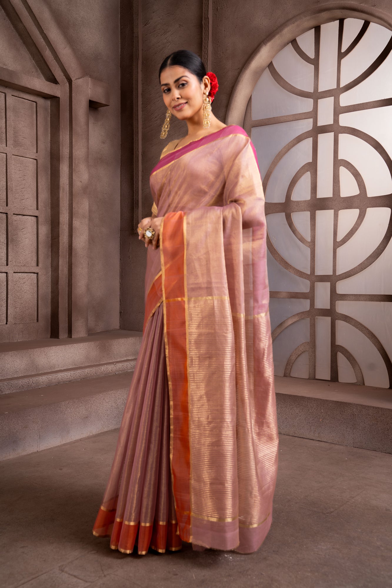 Beige Banarasi Tissue Silk Saree | Avishya.com