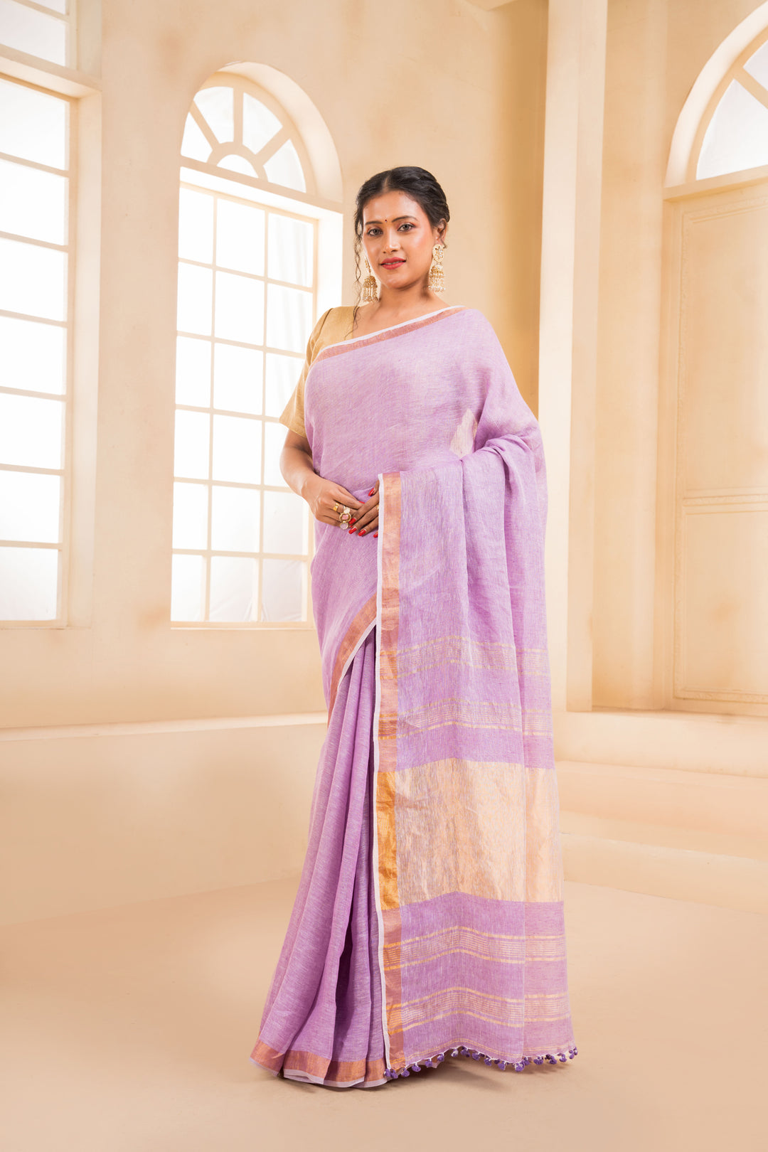 Lilac Linen Saree